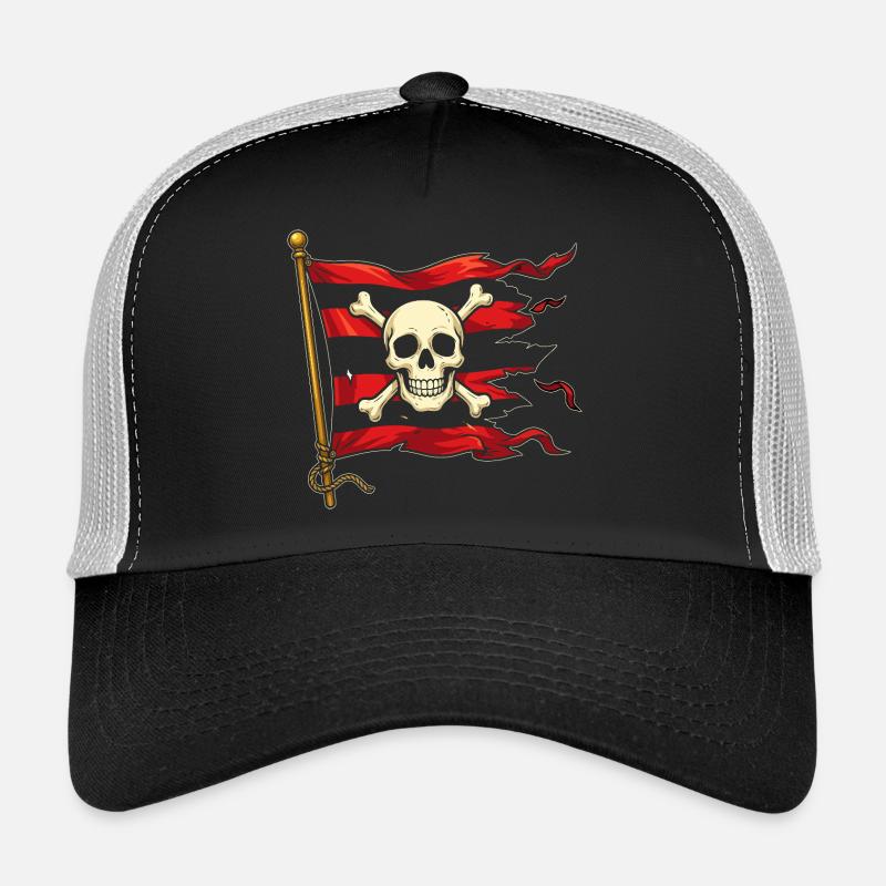 Crâne sur drapeau pirate Casquette trucker 
