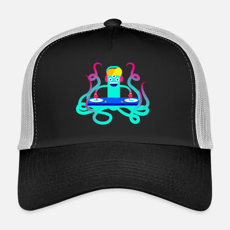 DJ OCTOPUS lustiges Comic Shirt Geschenk - Trucker Cap - Schwarz/Steingrau