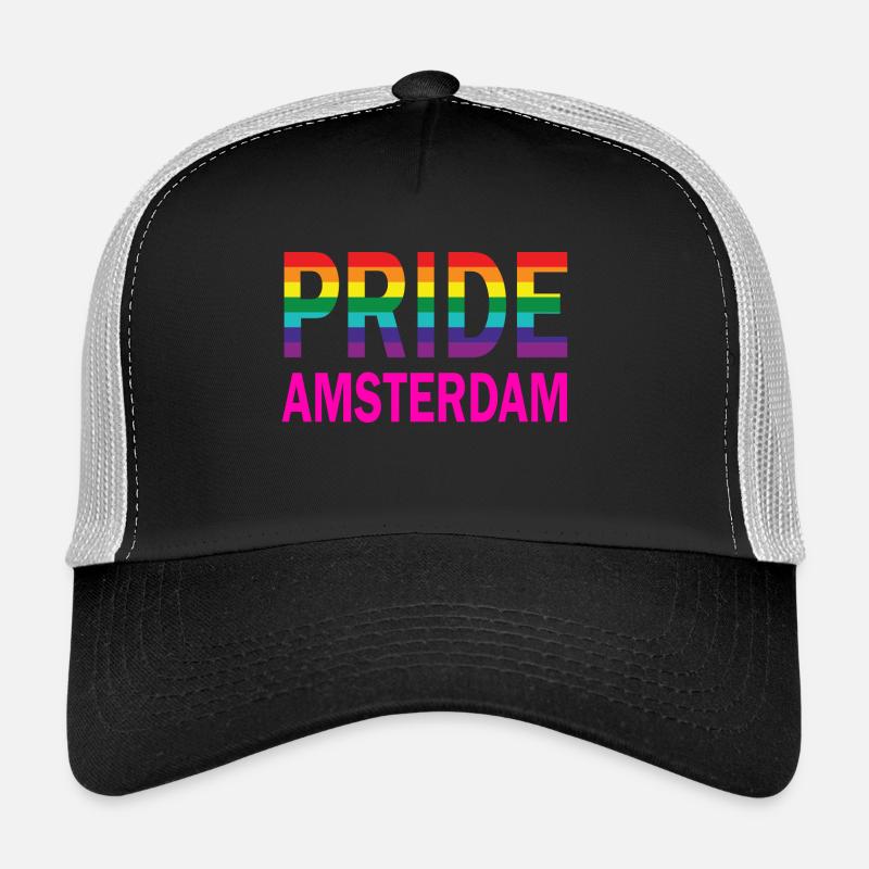 Pride Amsterdam in Regenbogenfarbe und Pink - Trucker Cap - Schwarz/Steingrau