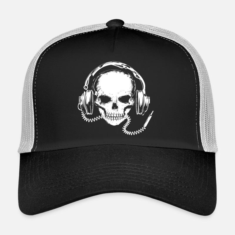 Crâne avec des écouteurs Casquette trucker 