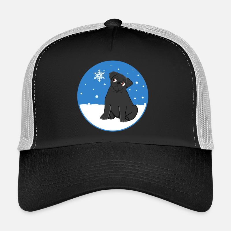 Schwarzer Mops im Schnee - Trucker Cap - Schwarz/Steingrau