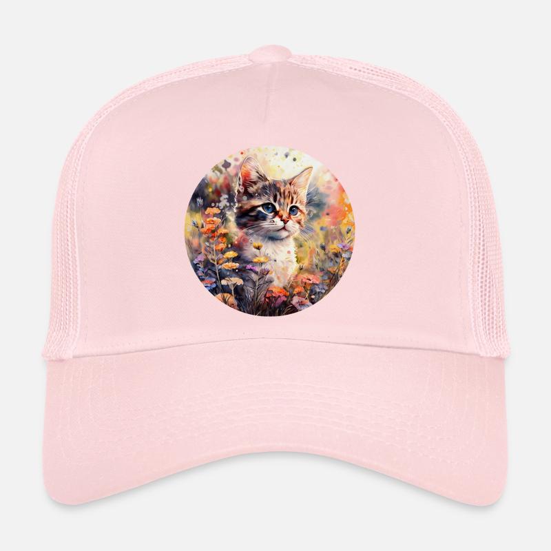 Chat dans un pré fleuri - Aquarelle Casquette trucker 