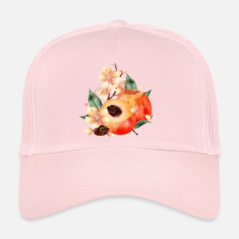 Demi-pêche, pêches, feuilles et fleurs de pêcher Casquette trucker 