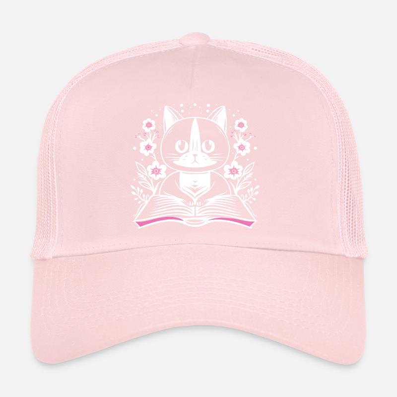 Lecture chat mignon avec livre et fleurs Casquette trucker 