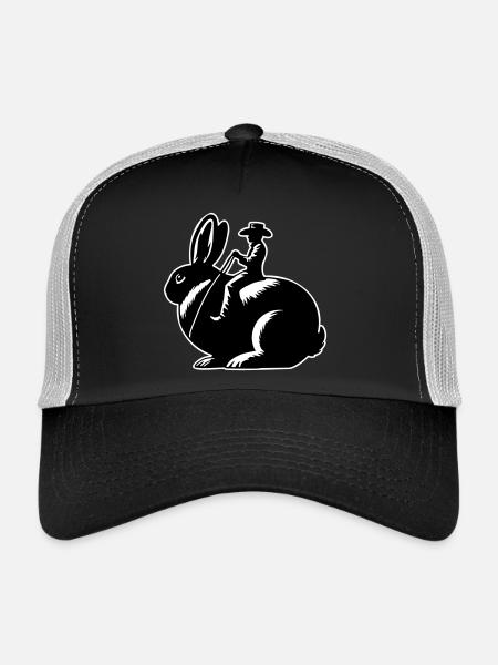 Rabbit Rider (only design - with outline, 3-Color) - Trucker Cap - black/stone grey - Front