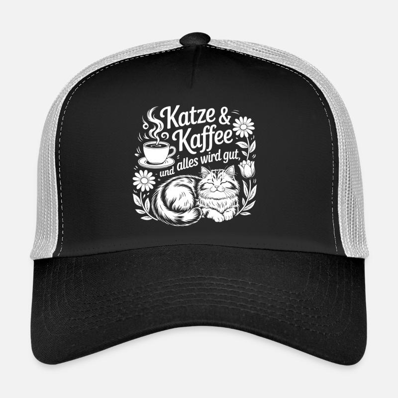 Katze und Kaffee ist alles was ich brauche Trucker Cap