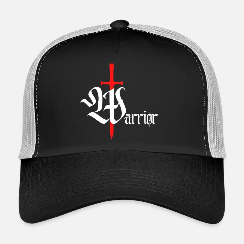 Gothic Warrior Design with Sword white text - Trucker Cap - black/stone grey