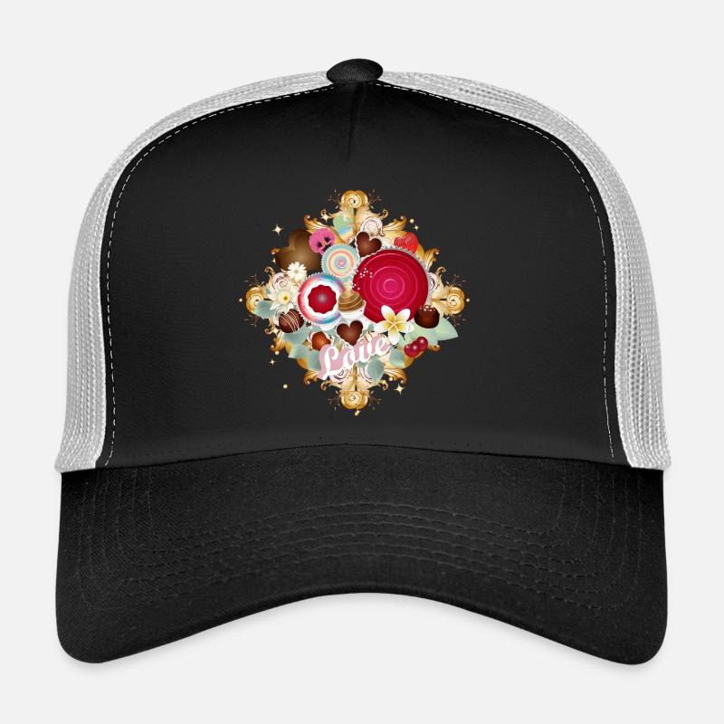 Pralinen im Ornament-Design mit zarten Blüten - Trucker Cap - Schwarz/Steingrau