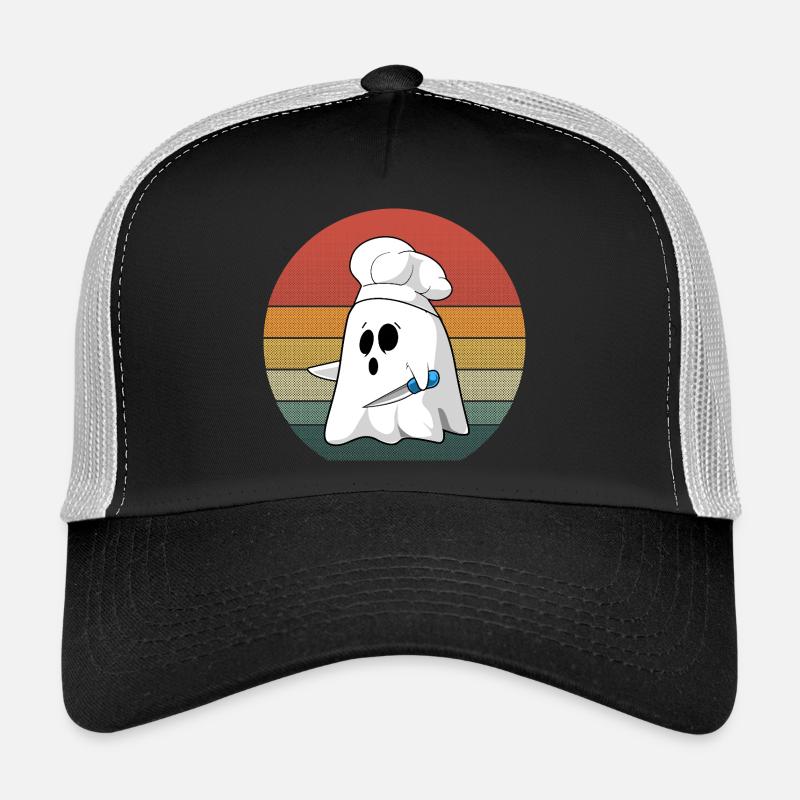 Retro Ghost Chef Costume for Spooky Halloween Fun Trucker Cap