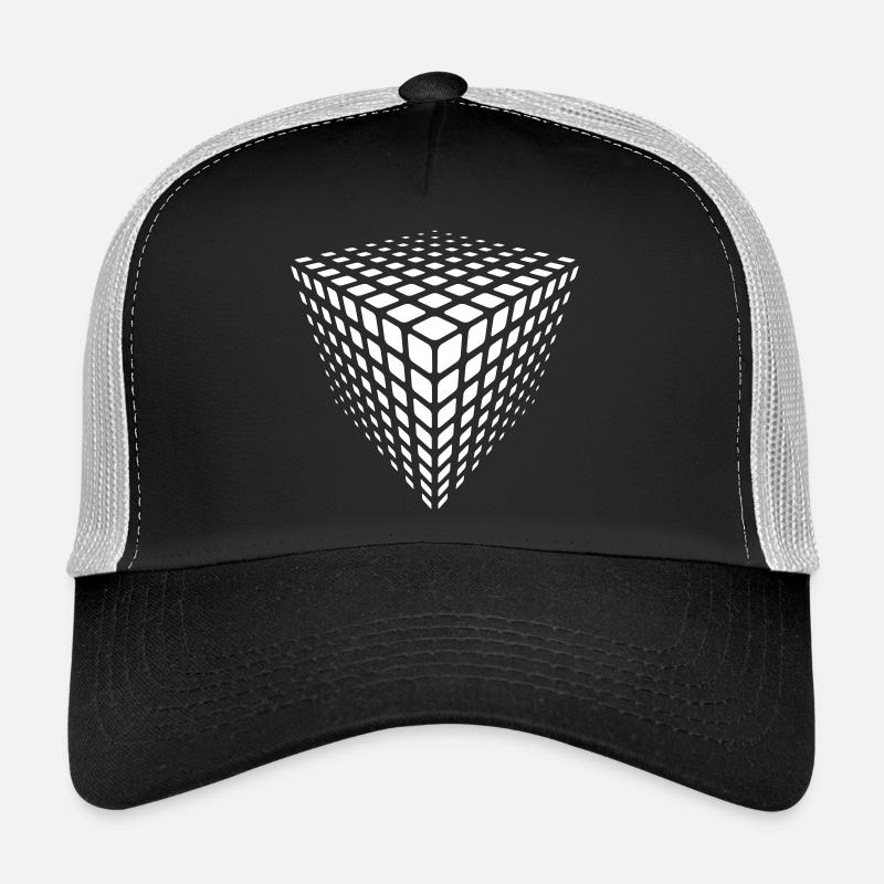 Monochrome Grid Cube Illusion Trucker Cap