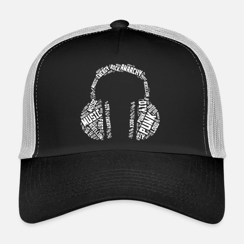 Typographie punk Casques Création de mots Casquette trucker 
