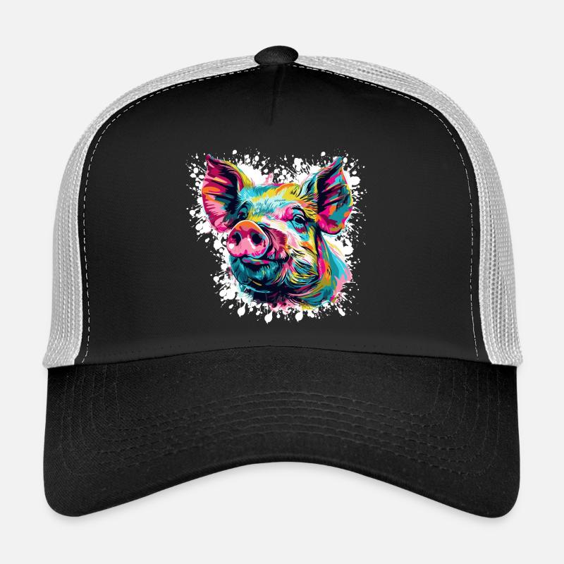 Explosion de couleurs Pop Art Pig Head Casquette trucker 
