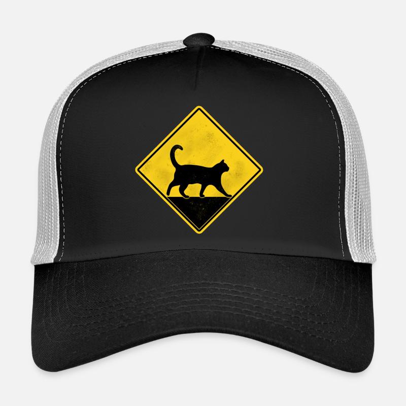 Chat panneau de signalisation jaune Casquette trucker 
