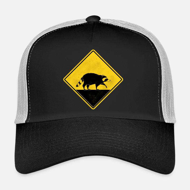 Raton laveur panneau de signalisation jaune Casquette trucker 