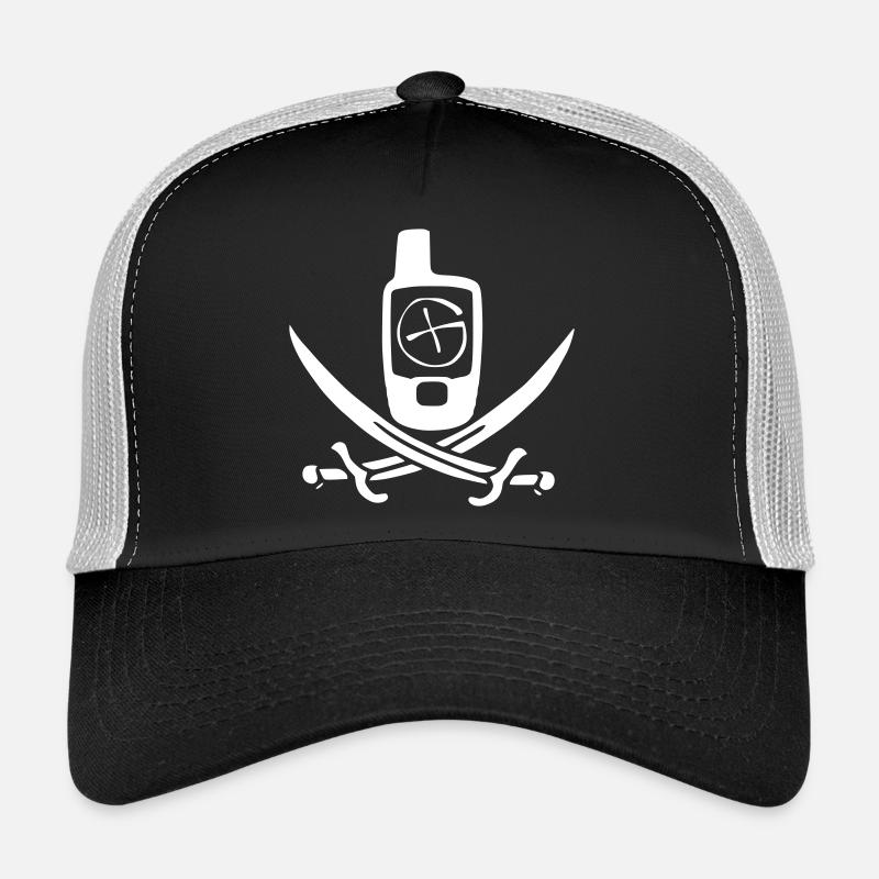 Géocaching Drapeau Pirate Blanc - Casquette trucker  - noir/gris pierre