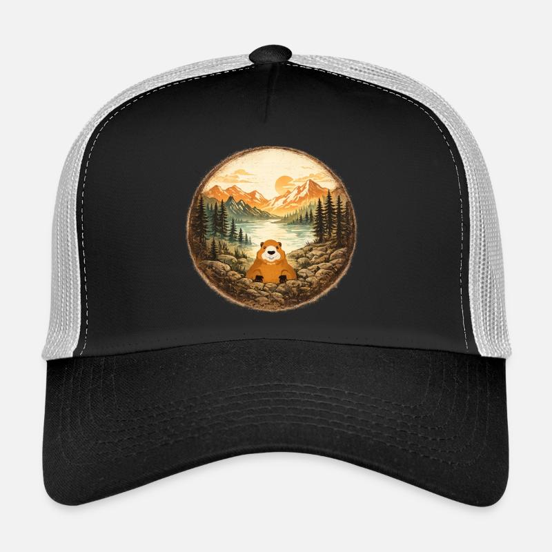 Marmotte forêt lac montagne  Casquette trucker 
