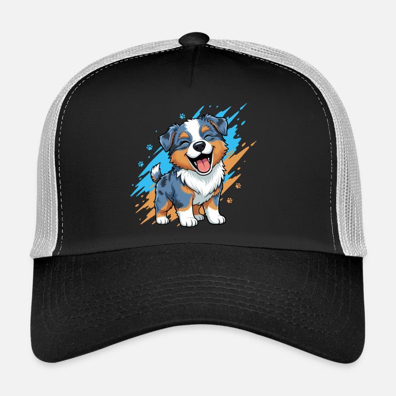 Fröhlicher Welpenfreund im Farbklecks Trucker Cap