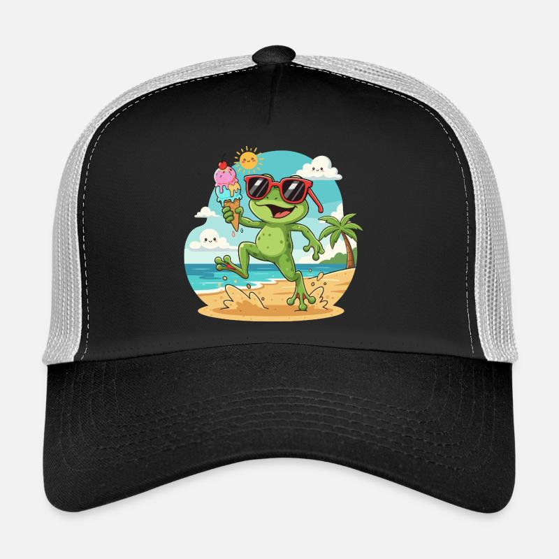 Frosch am Strand mit Eis Trucker Cap