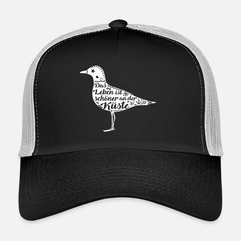 Möwe | Meer | Das Leben ist schöner an der Küste - Trucker Cap - Schwarz/Steingrau