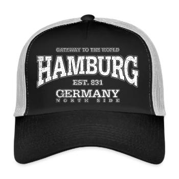 Hamburg (white oldstyle) - Trucker Cap - Schwarz/Steingrau - Vorne