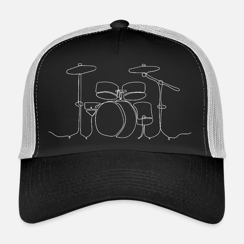 Drum Set/Drums Line Drawing - Trucker Cap - black/stone grey