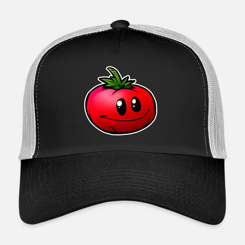 Fröhliche Cartoon Tomate Lächeln - Trucker Cap - Schwarz/Steingrau
