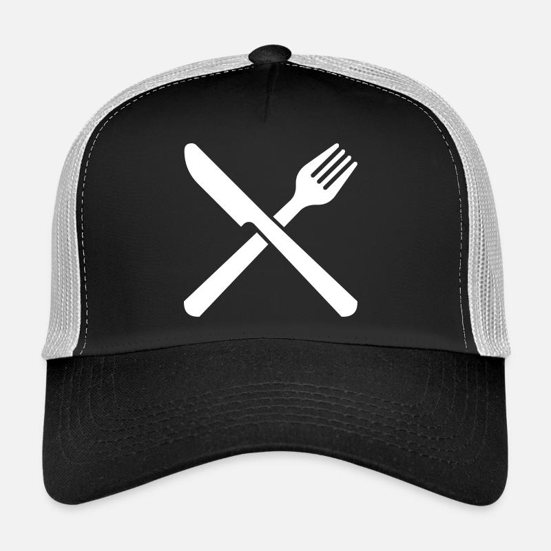 Messer und Gabel Besteck Restaurant Kochen - Trucker Cap - Schwarz/Steingrau