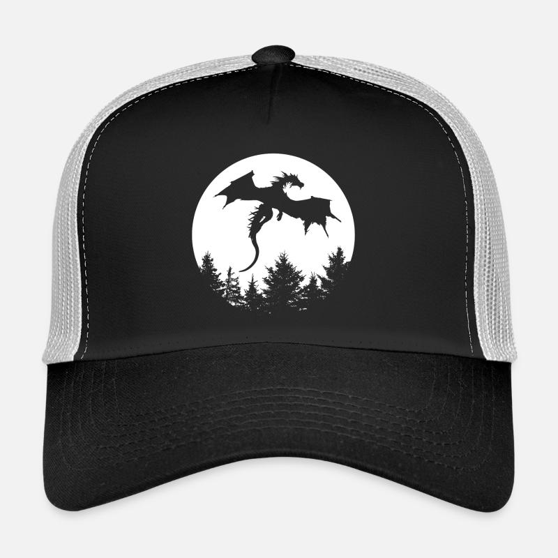 Dragon devant la lune dans une forêt - Casquette trucker  - noir/gris pierre