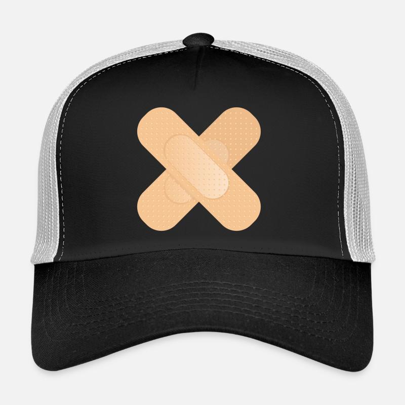 überkreuztes Heftpflaster als Gestaltungselement - Trucker Cap - Schwarz/Steingrau