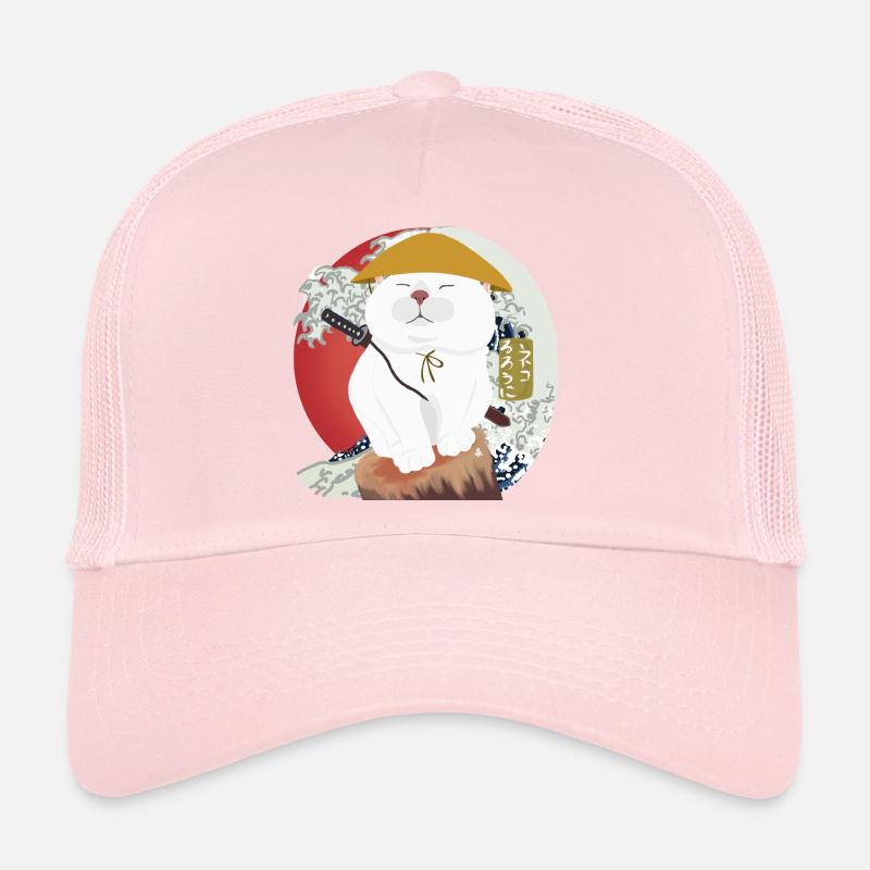 Samurai Cat sitting on the wood Trucker Cap