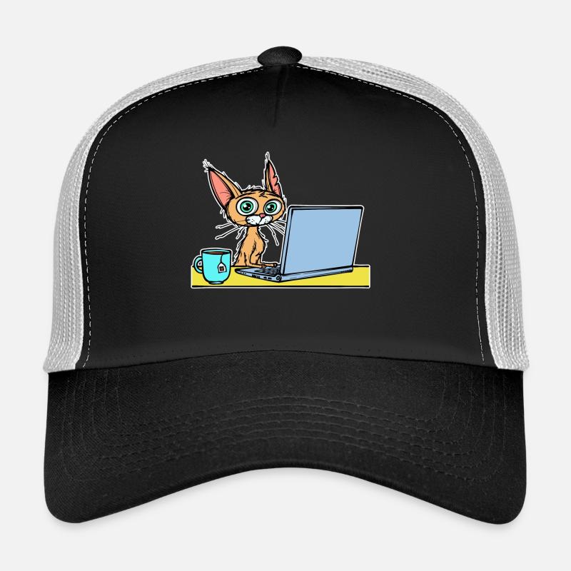 Laptop Home Office Statement Katze Kaffee Karriere Trucker Cap