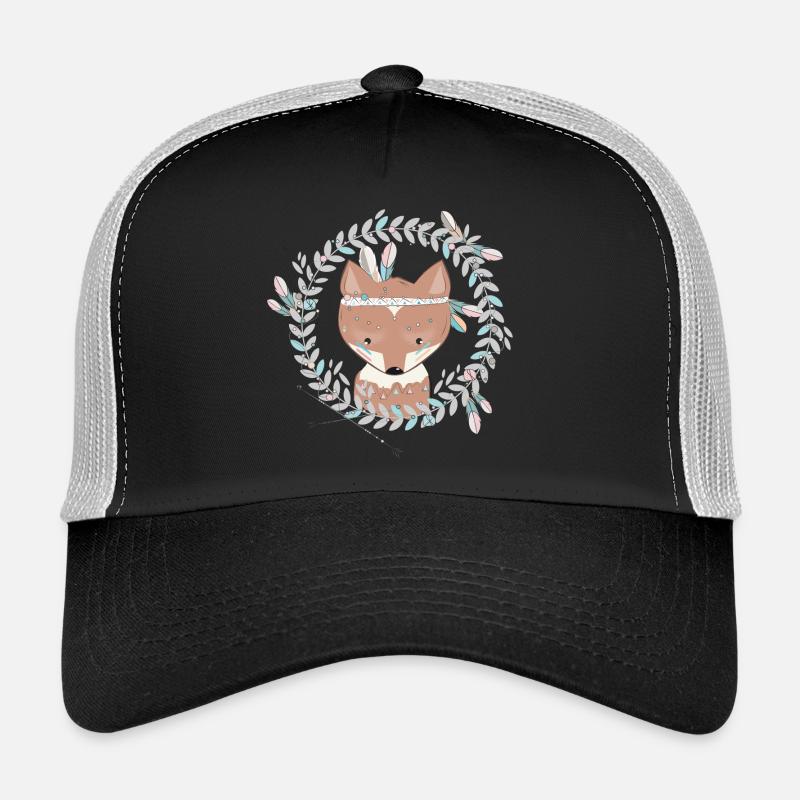 petit renard avec décoration en plumes dans cadre ethno Casquette trucker 