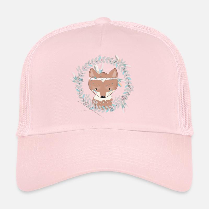 small fox with feather decoration in ethno frame Trucker Cap