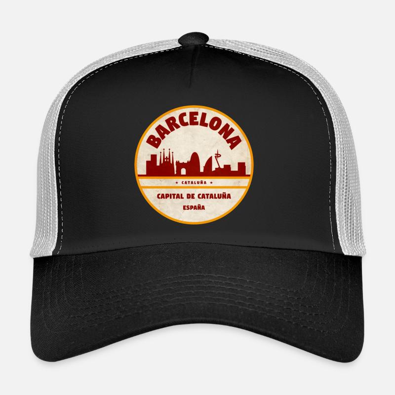 Barcelona Skyline Vintage Emblem Trucker Cap