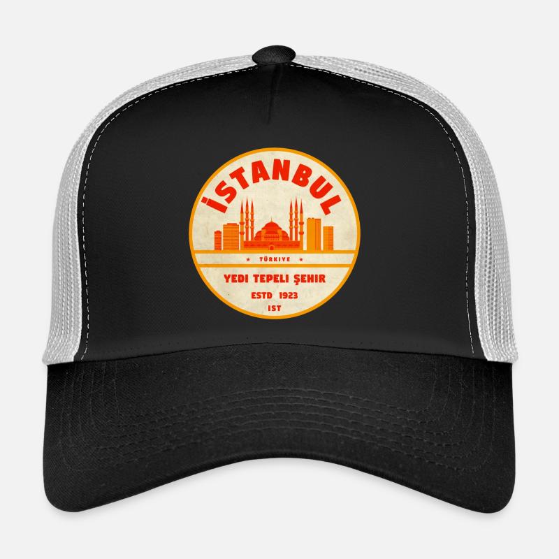 Istanbul Skyline Retro-Abzeichen - Trucker Cap - Schwarz/Steingrau