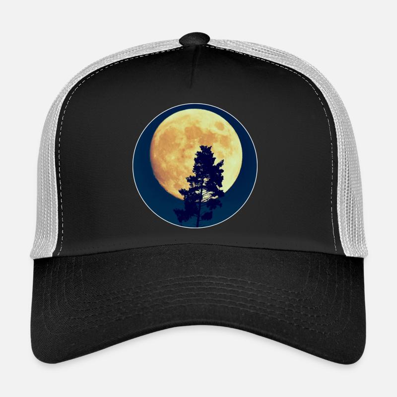 Silhouette de la forêt nocturne au clair de lune Casquette trucker 