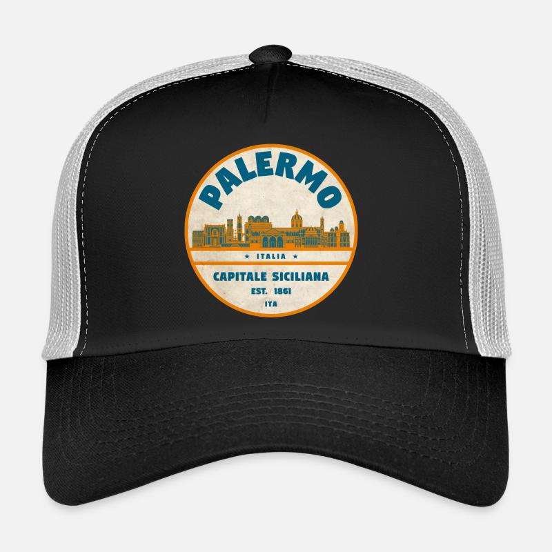Palermo Retro Stadtlogo rund - Trucker Cap - Schwarz/Steingrau