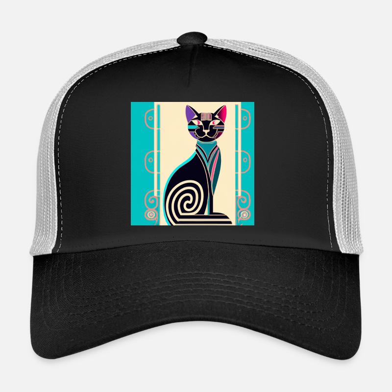 Neon Spiral Cat Art Deco Trucker Cap