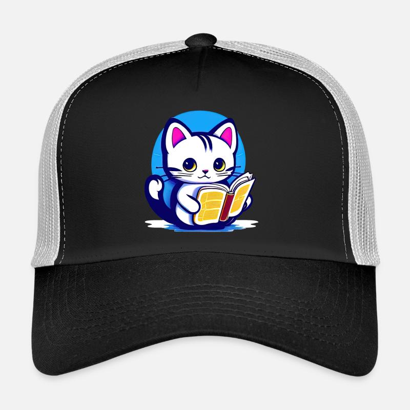 Cat reads a book Trucker Cap
