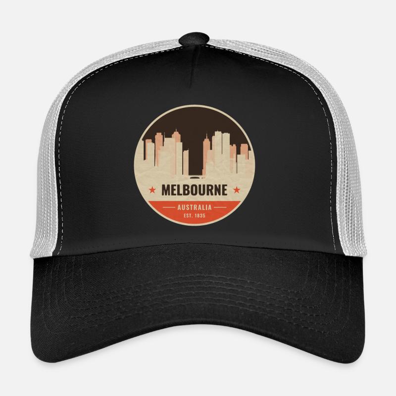 Melbourne Skyline Vintage Abzeichen - Trucker Cap - Schwarz/Steingrau