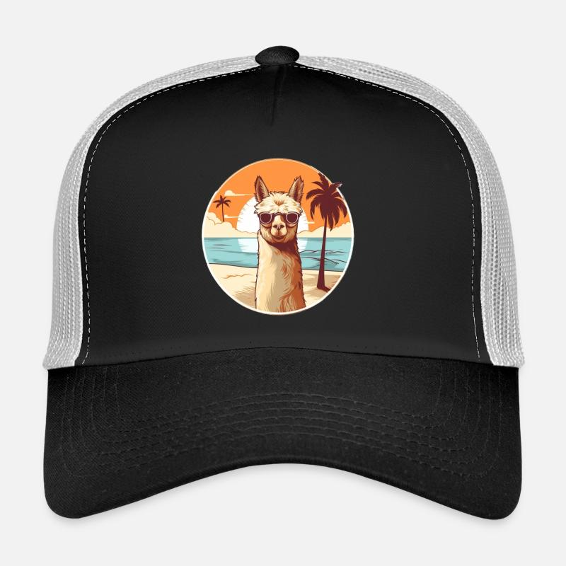 Lama sur la plage avec des lunettes de soleil Casquette trucker 