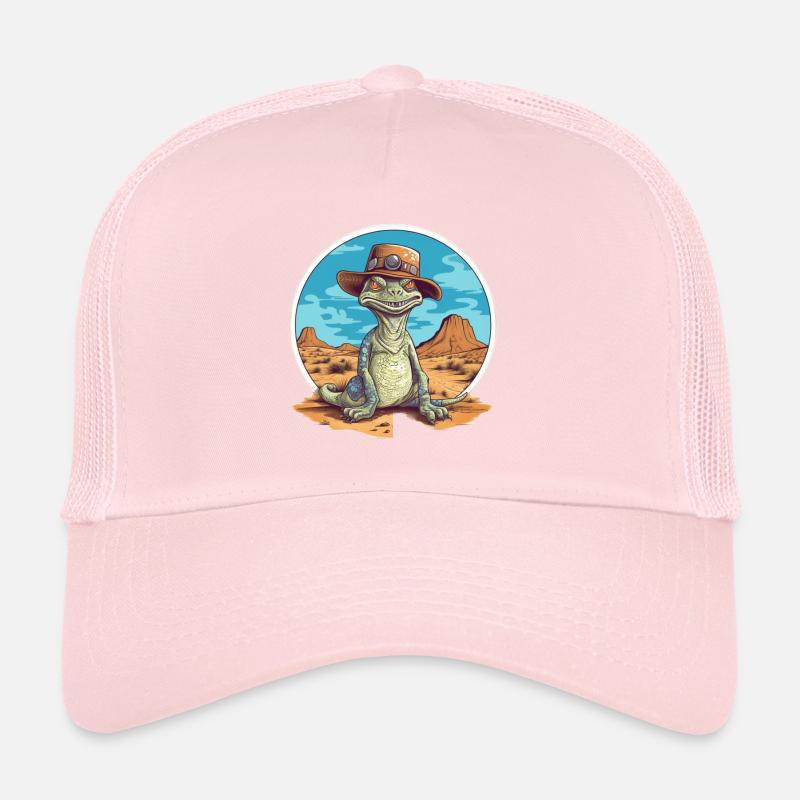Dinosaure créatif avec chapeau dans le désert Casquette trucker 