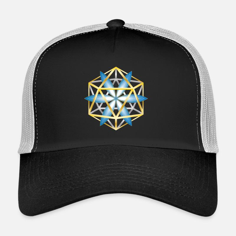 Geometric Mandala Design Blue Gold Trucker Cap