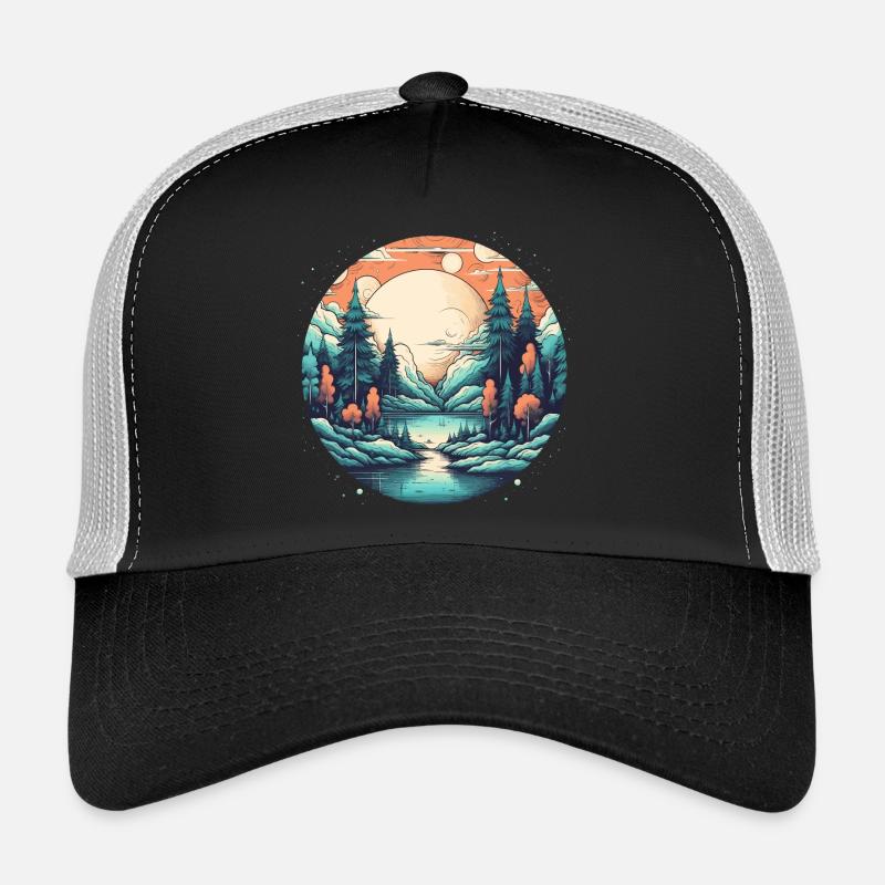 Forêt de clair de lune au bord du lac Casquette trucker 