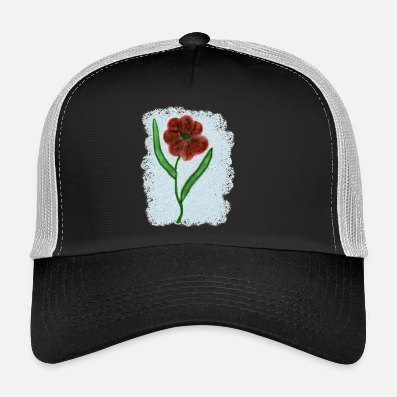 Rusty Red Flower with Green Leaves Trucker Cap