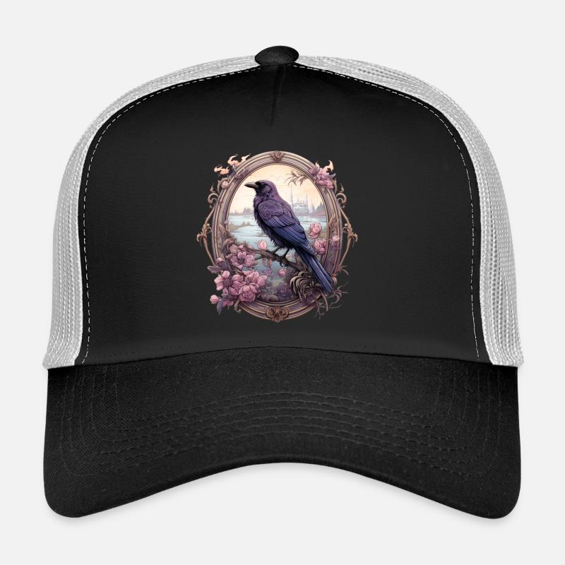 Rabe in einem romantischen ovalen Rahmen Trucker Cap