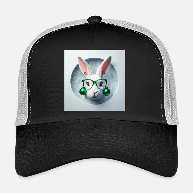 Lapin de Pâques avec décoration de Noël verte Casquette trucker 