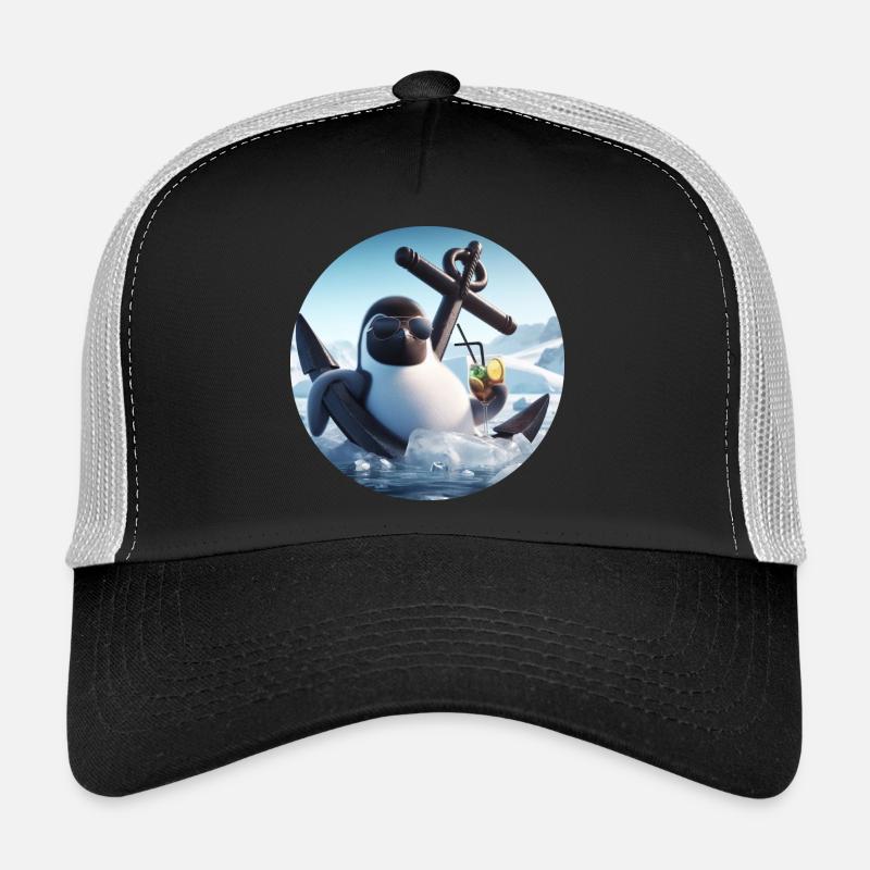 Pingouin comique se penchant à l’ancre avec un cocktail Casquette trucker 