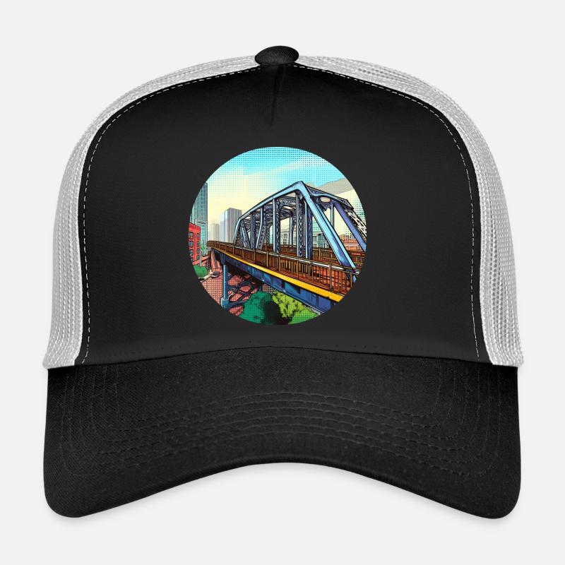 Comic Brücke in Stadt - Trucker Cap - Schwarz/Steingrau
