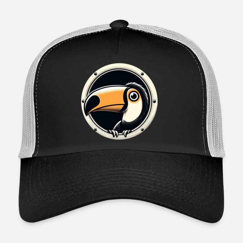 Tukan schaut durch rundes Bullauge - Trucker Cap - Schwarz/Steingrau